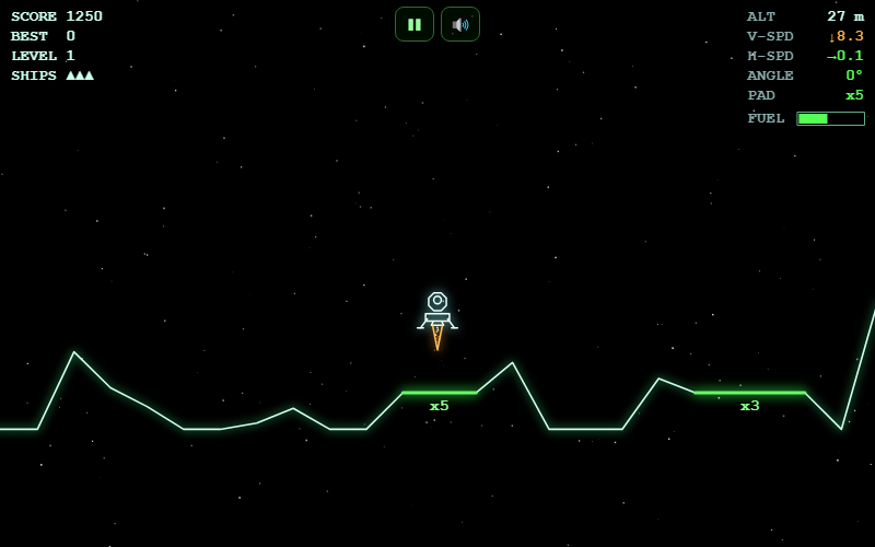 Moon Lander vector lunar landing gameplay